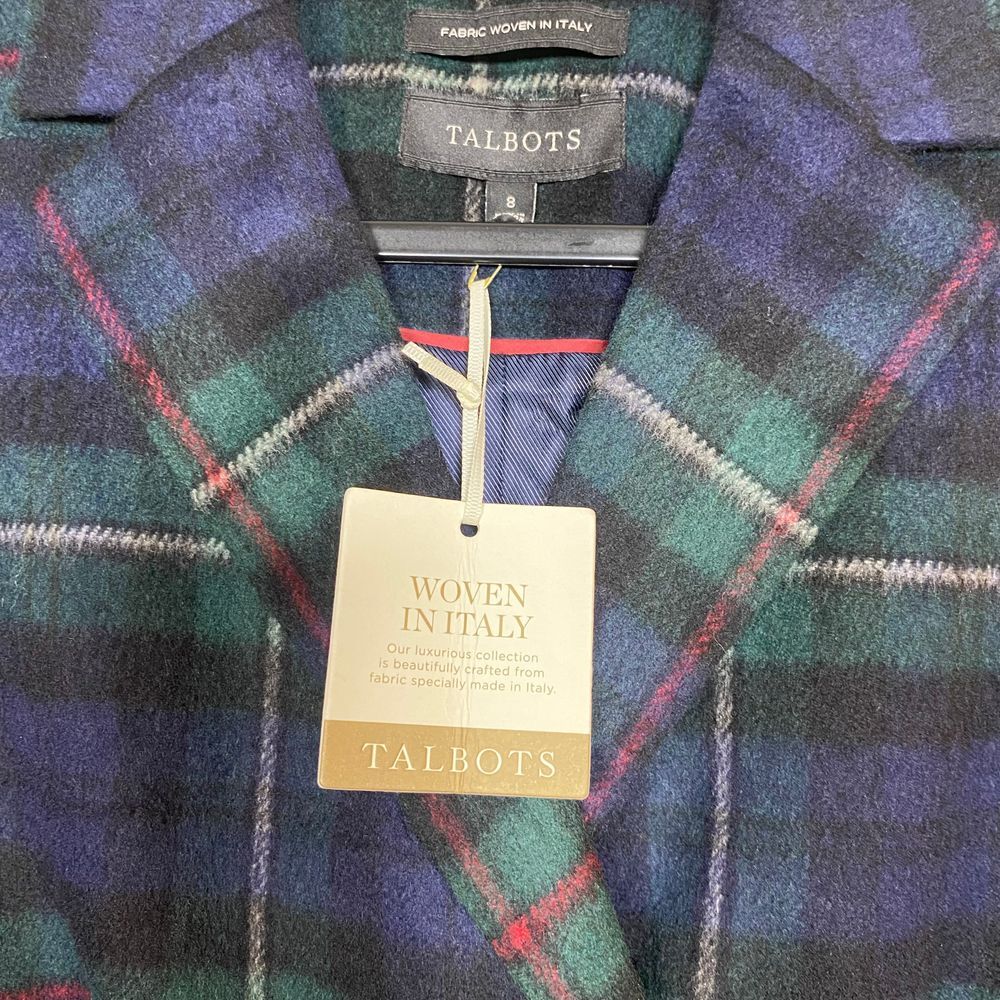 Talbots Womens Italian Wool Plaid Double Breasted Blazer Navy Green Tartan Sz 8 - Picture 5 of 10